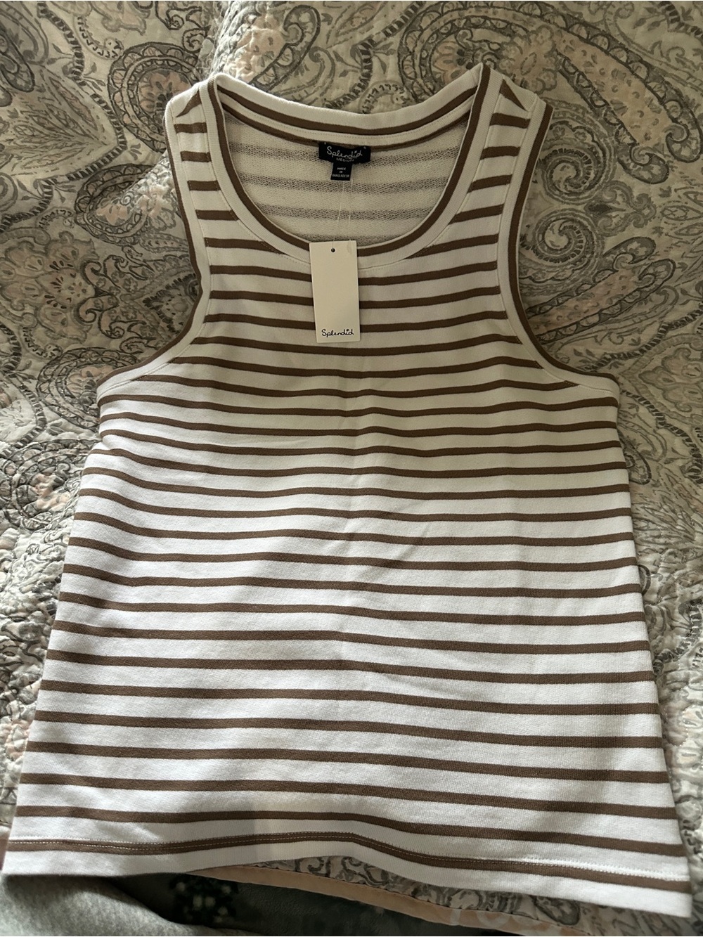 NWT: Splendid Women's Cream and Brown Striped Tank Top size M